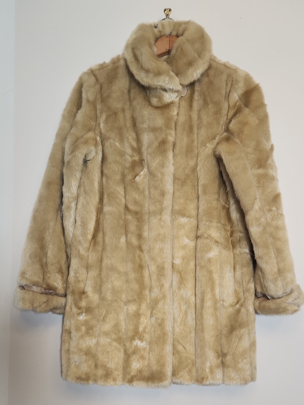 dennis basso Golden Tan Faux Fur Teddy Jacket XS Oversized NWOT